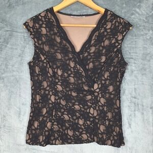 Womens Top‎ Medium Black Whimsigoth Floral Lace Mesh Fairy Grunge Goth Side Zip
